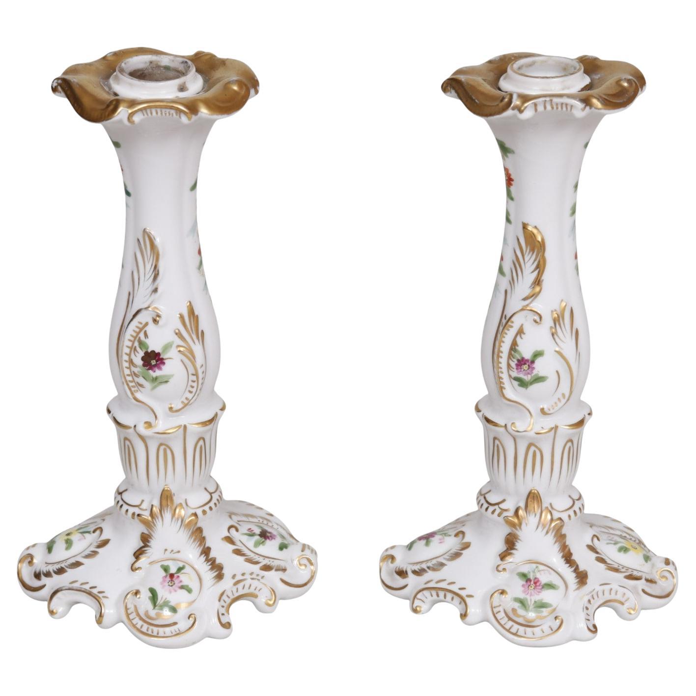 German Rococo Porcelain Candlestick Holders, a Pair
