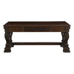 German Rococo Revival Carved Walnut Antique Library Table Desk by Z.K.W.A.M.Z.