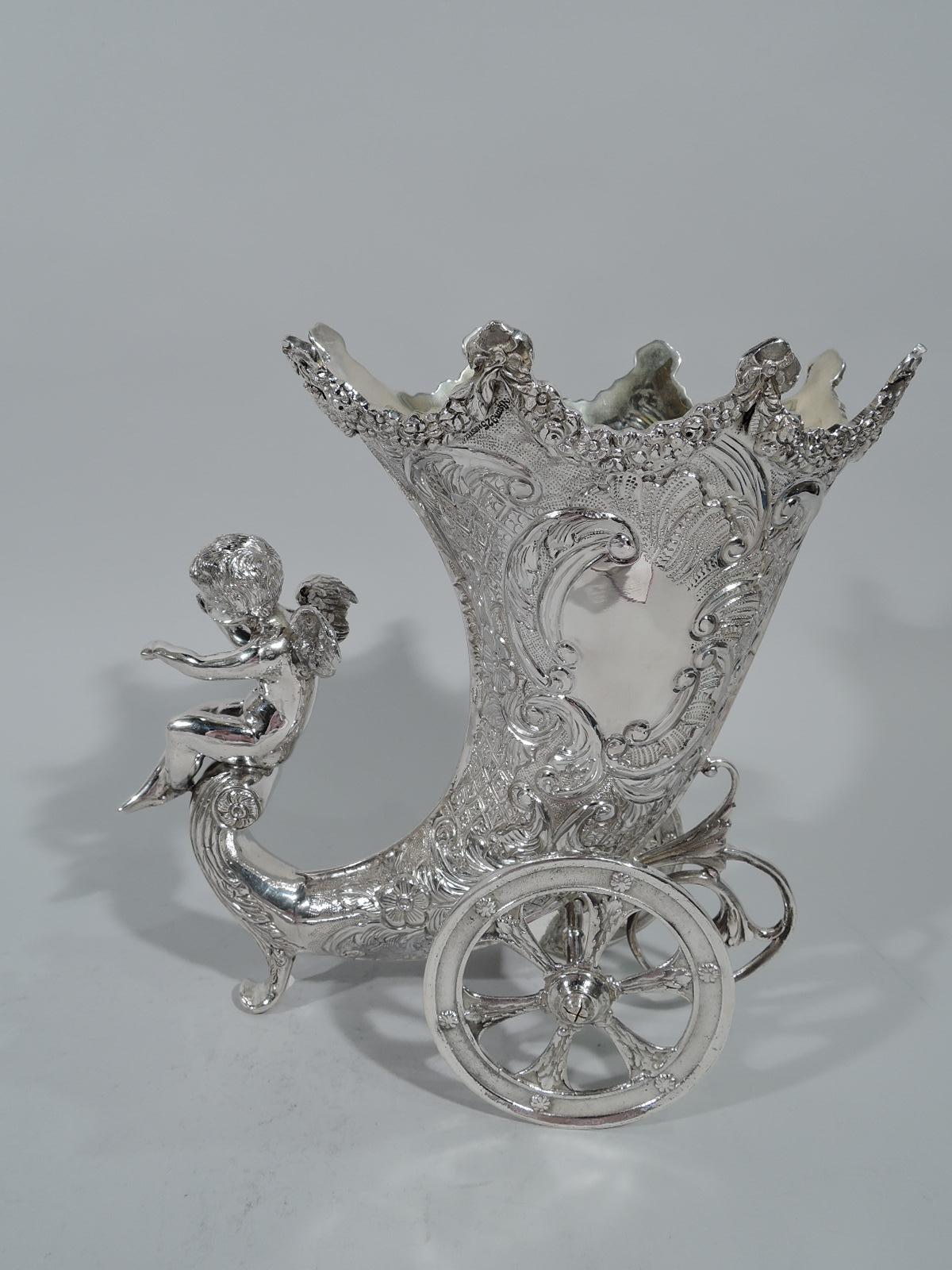 German Rococo Revival Sterling Silver Centerpiece Cornucopia Vase In Excellent Condition In New York, NY