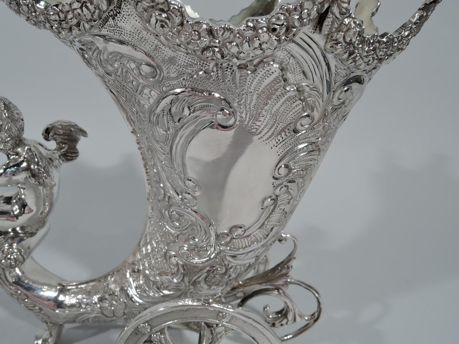 20th Century German Rococo Revival Sterling Silver Centerpiece Cornucopia Vase