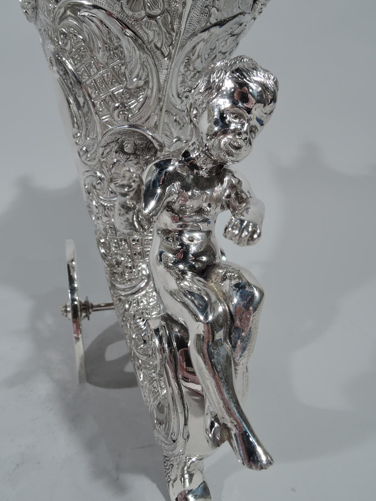 German Rococo Revival Sterling Silver Centerpiece Cornucopia Vase 3