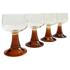 German Roemer Coupe Wine Glasses with Amber Stems - Set of 4