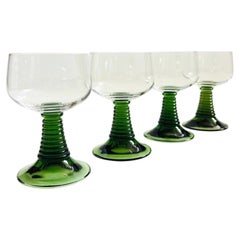 German Roemer Coupe Wine Glasses with Green Stems - Set of 4