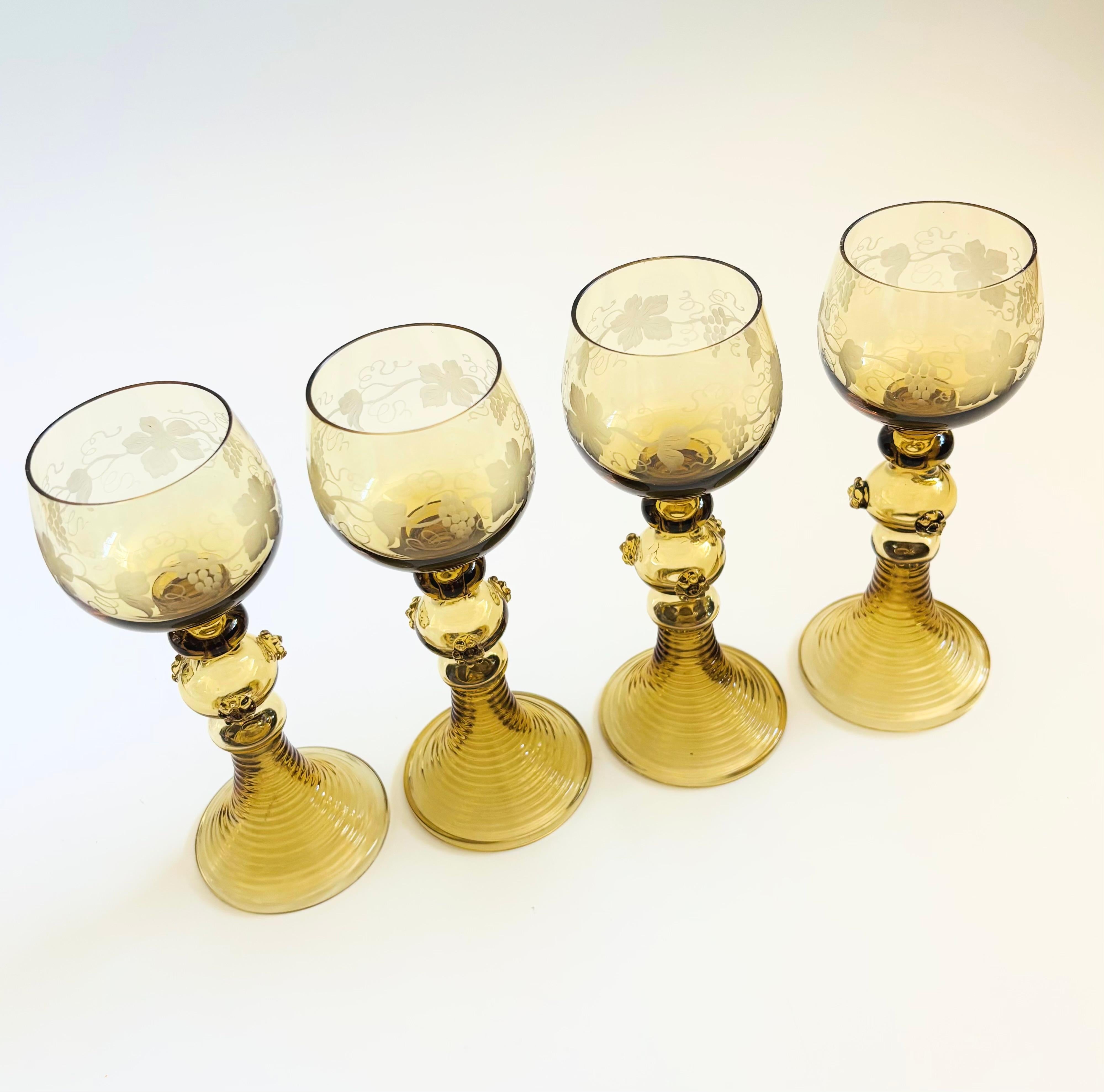 Art Nouveau German Roemer Glasses - Set of 4 For Sale