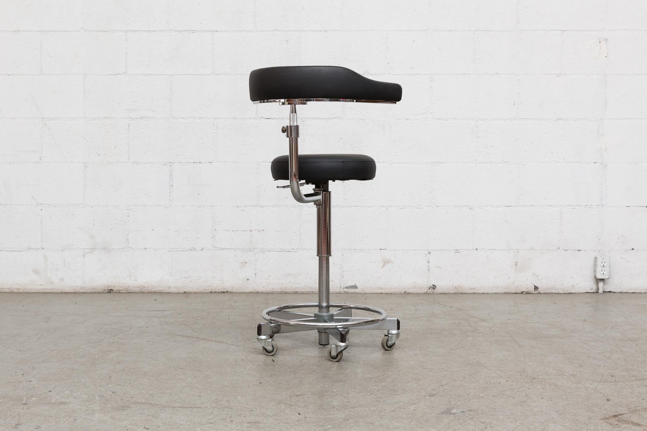 Mid-Century Modern German Rolling Task Stool