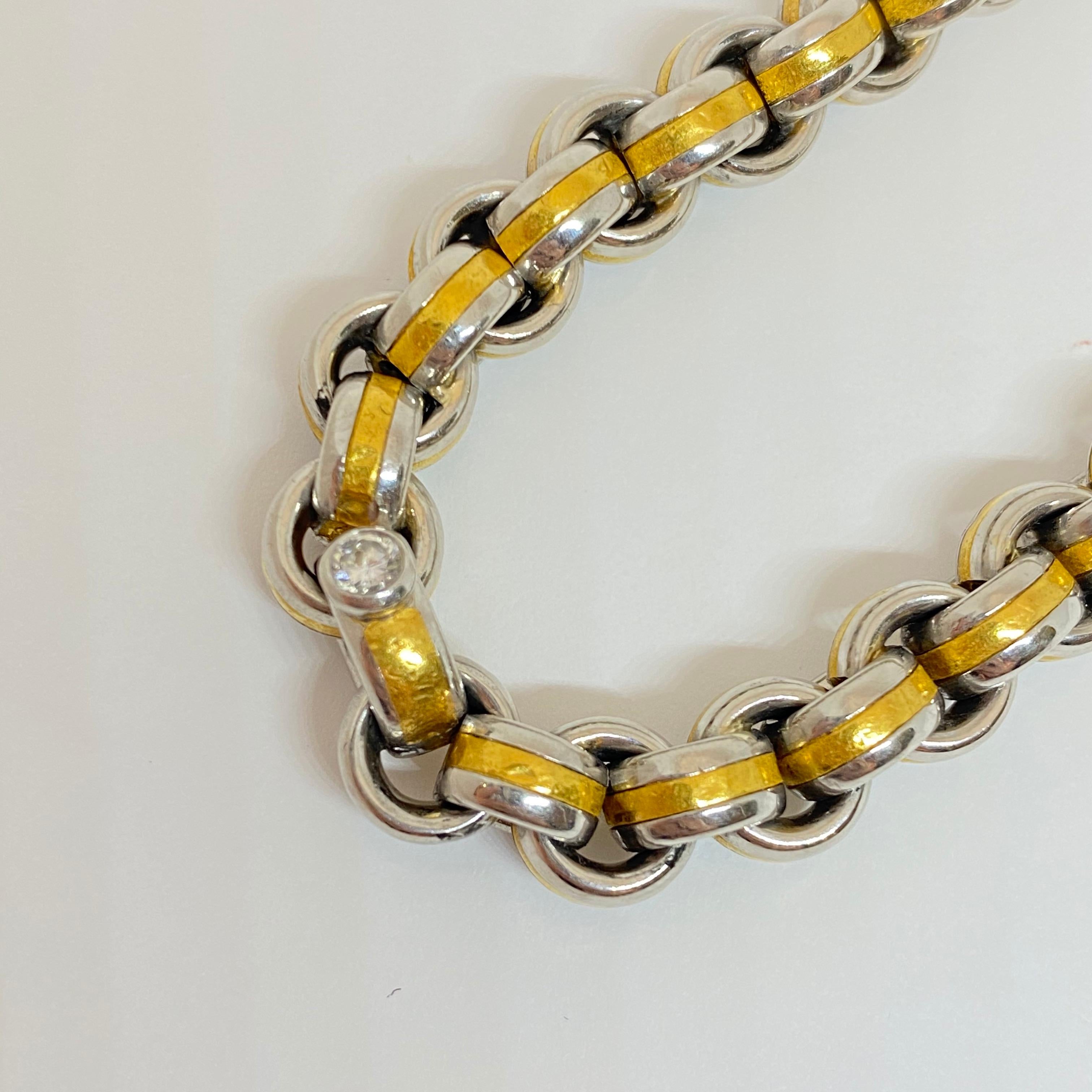 German Rolo Chain Handmade Rolled 22KY & Platinum Diamond Clasp 103.65 DWT   In Excellent Condition In Carmel-by-the-Sea, CA