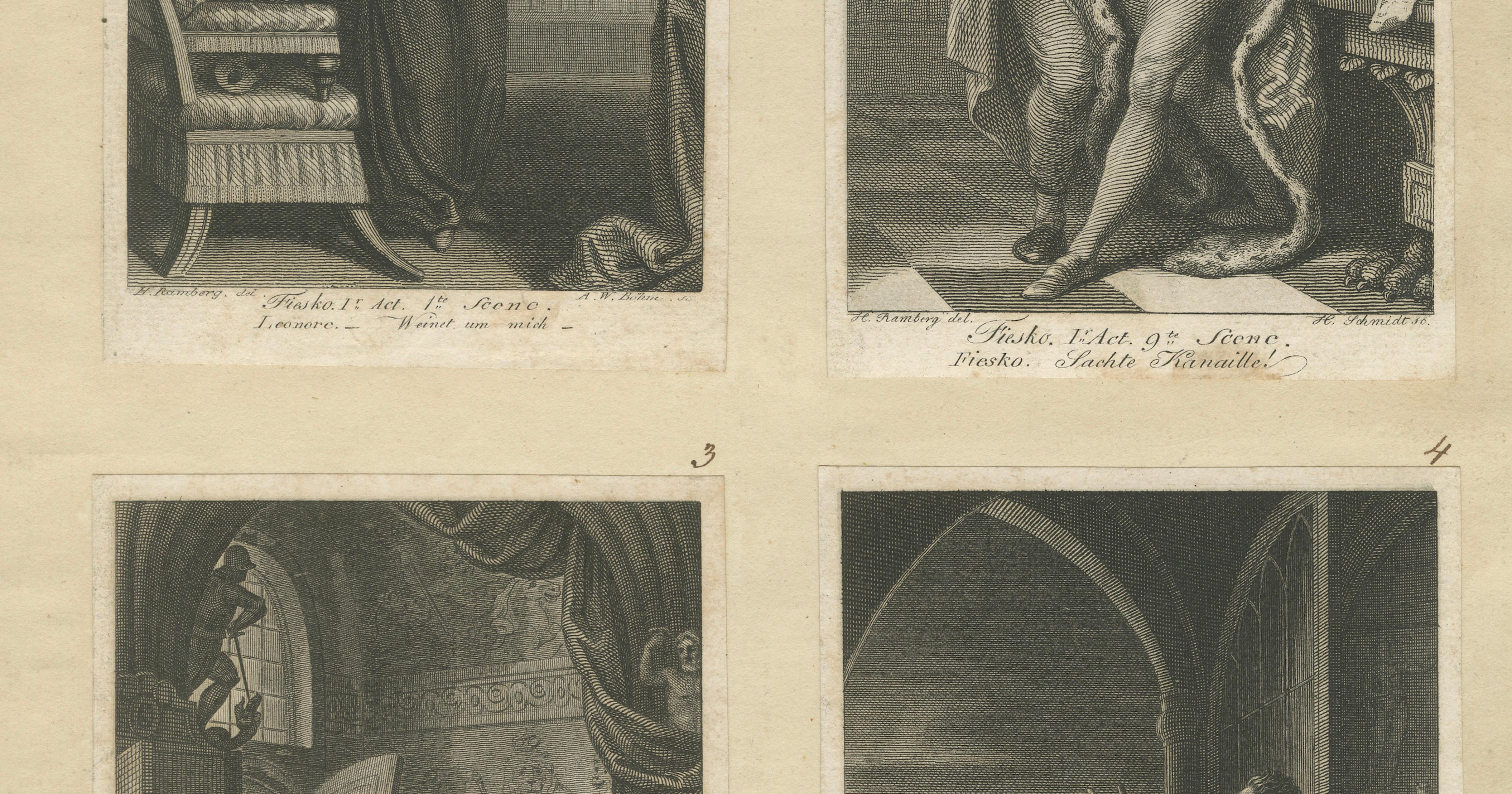 German Romantic Engravings, Dramatic Conflict Scenes, Minerva 1817