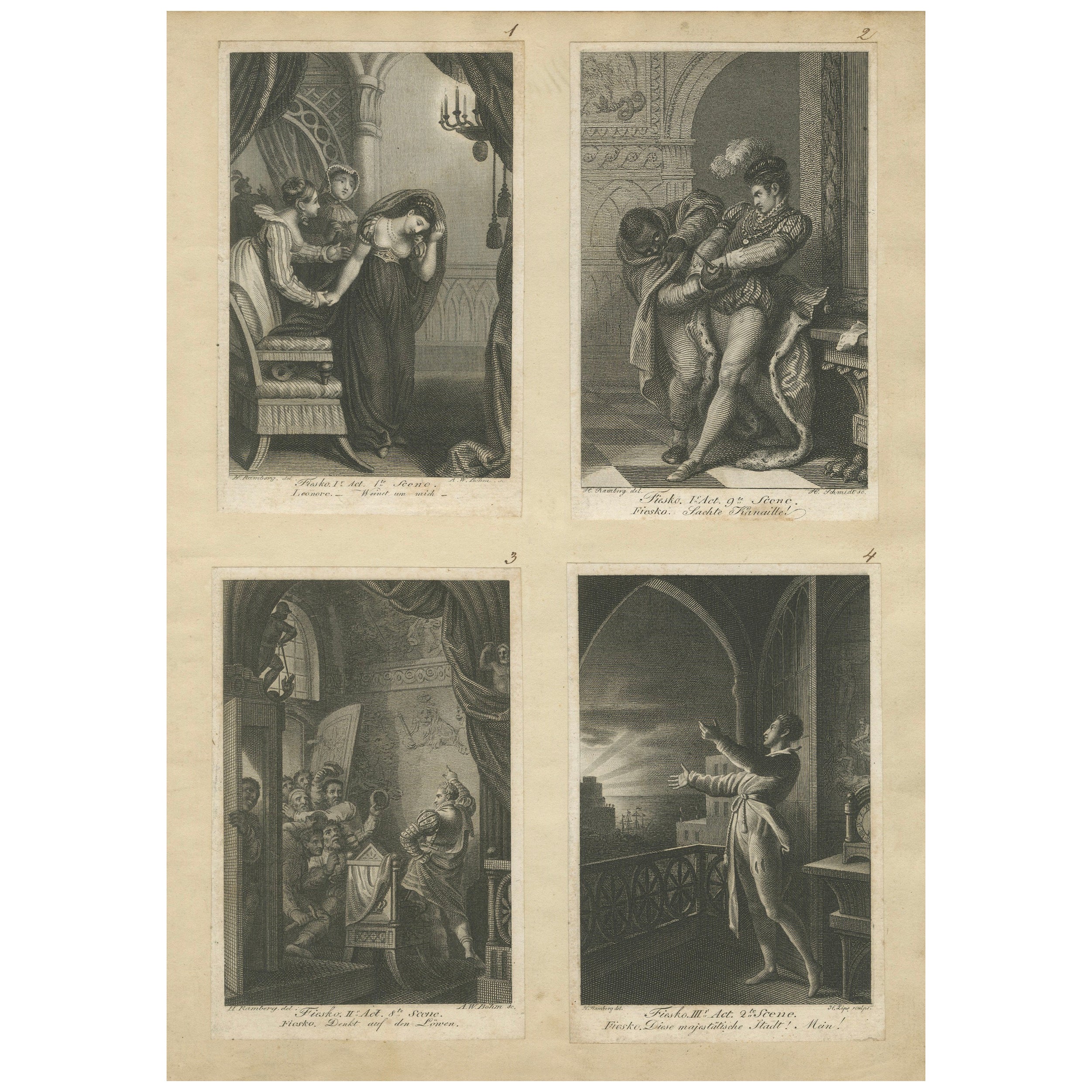 German Romantic Engravings, Dramatic Conflict Scenes, Minerva 1817 For Sale