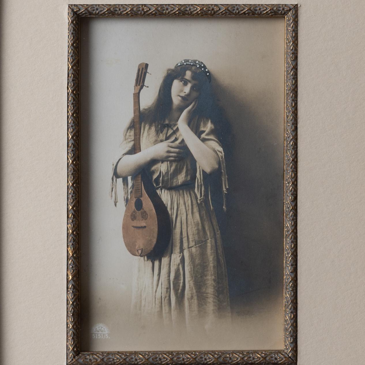 Late 19th Century German Romantic Mandolin Gypsy Postcard, c.1898 For Sale