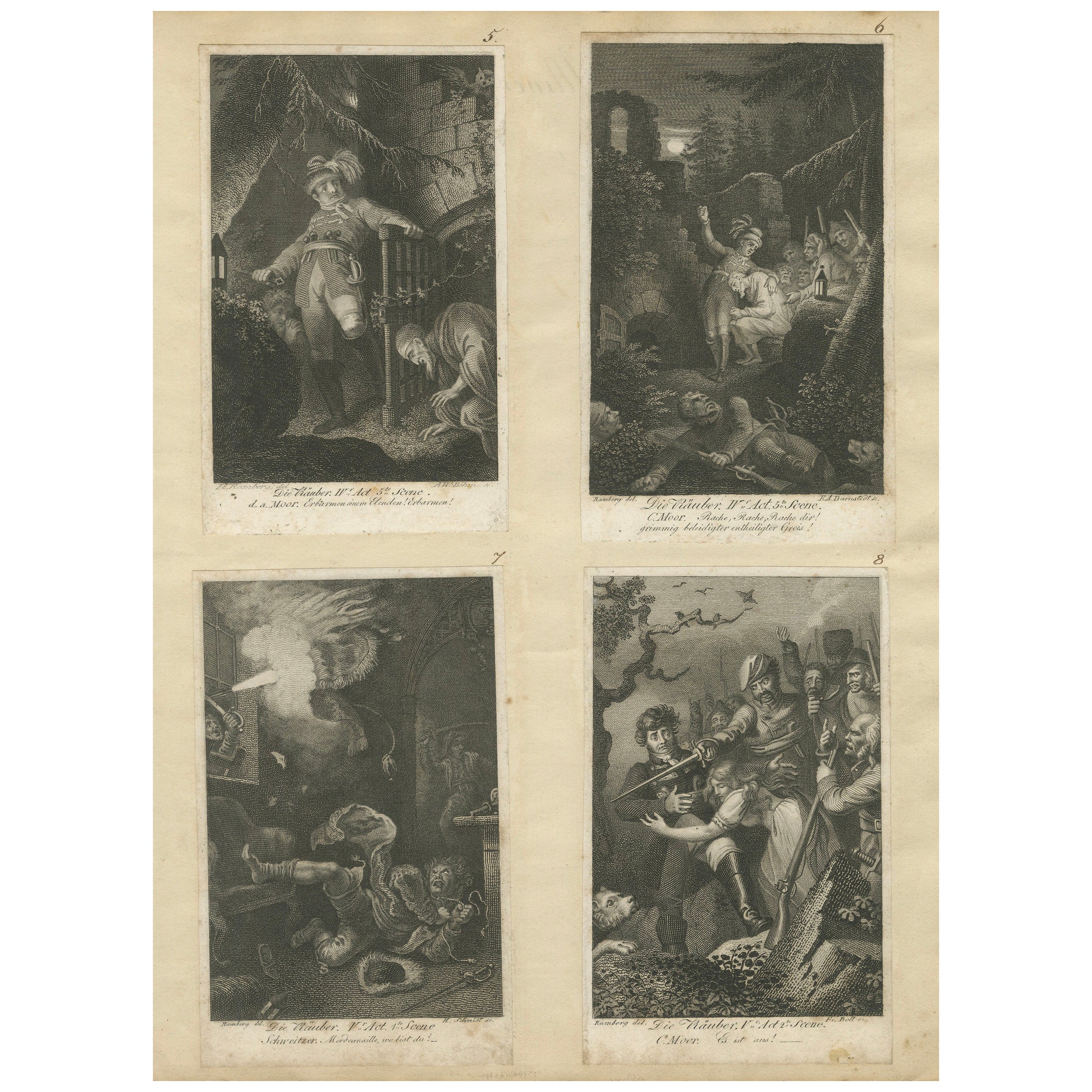 German Romantic Theatre Engravings, Dramatic Scenes, Minerva Taschenbuch, 1813