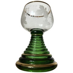 German Romer Wine Green Glass Goblet Grape Engraved, 1960s