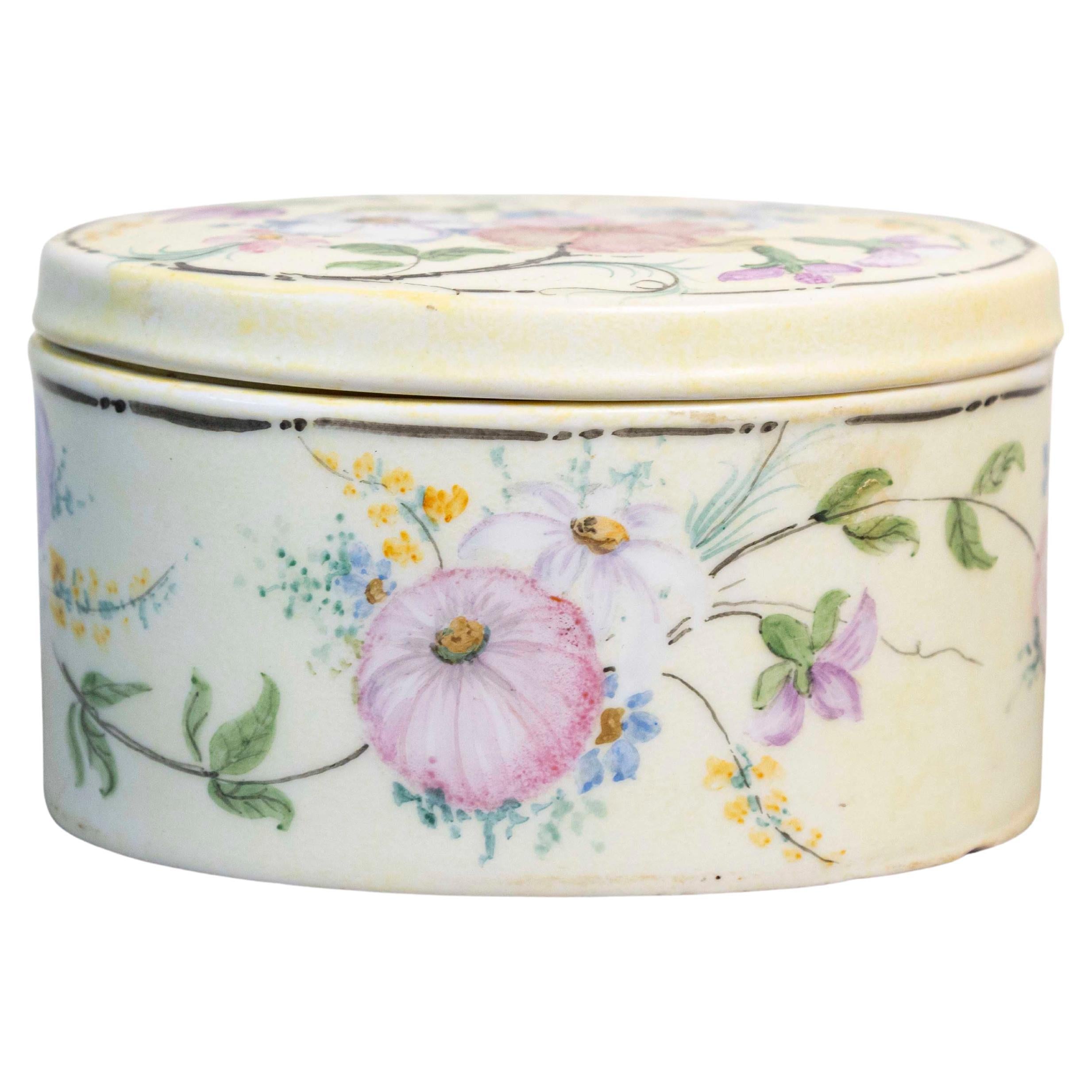 Caja ovalada con tapa de porcelana alemana Rosenthal Baviera años 20 con decoración floral