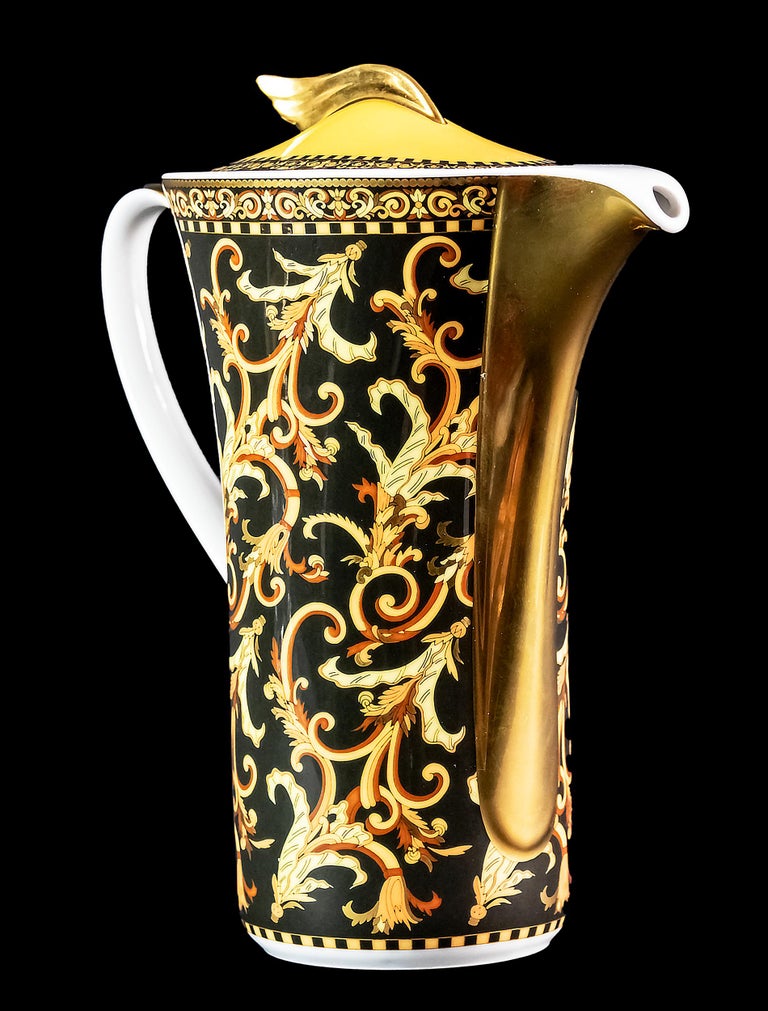 Gilt German Rosenthal Porcelain Coffee Pot Model Barocco by Versace For Sale