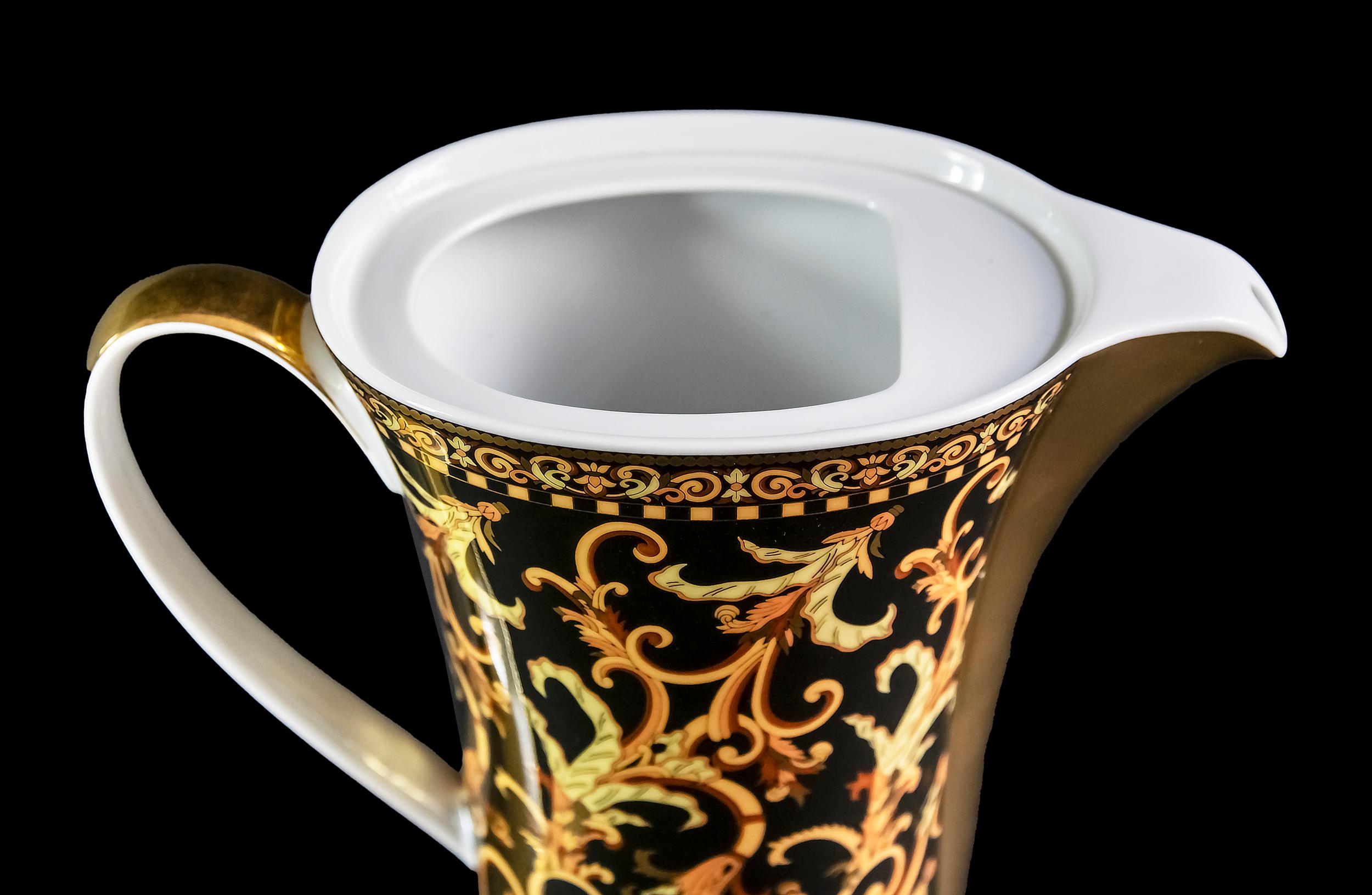 Glazed German Rosenthal Porcelain Coffee Pot Model Barocco by Versace For Sale