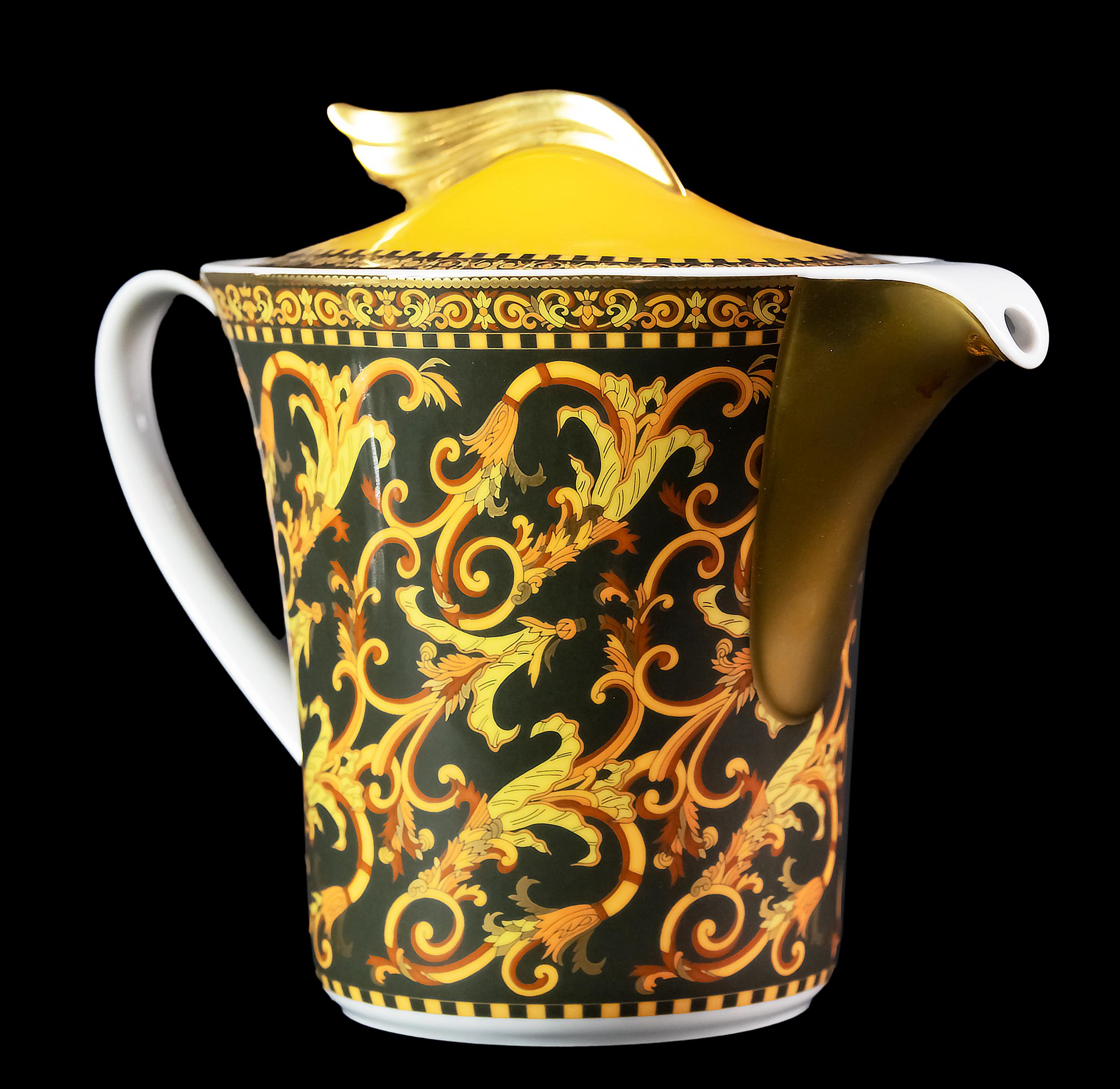 Gilt German Rosenthal Porcelain Tea Pot Model Barocco by Versace For Sale