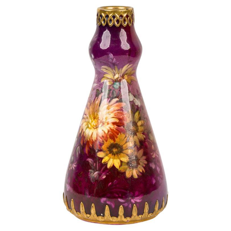 German Royal Bonn Red Floral Porcelain Vase For Sale