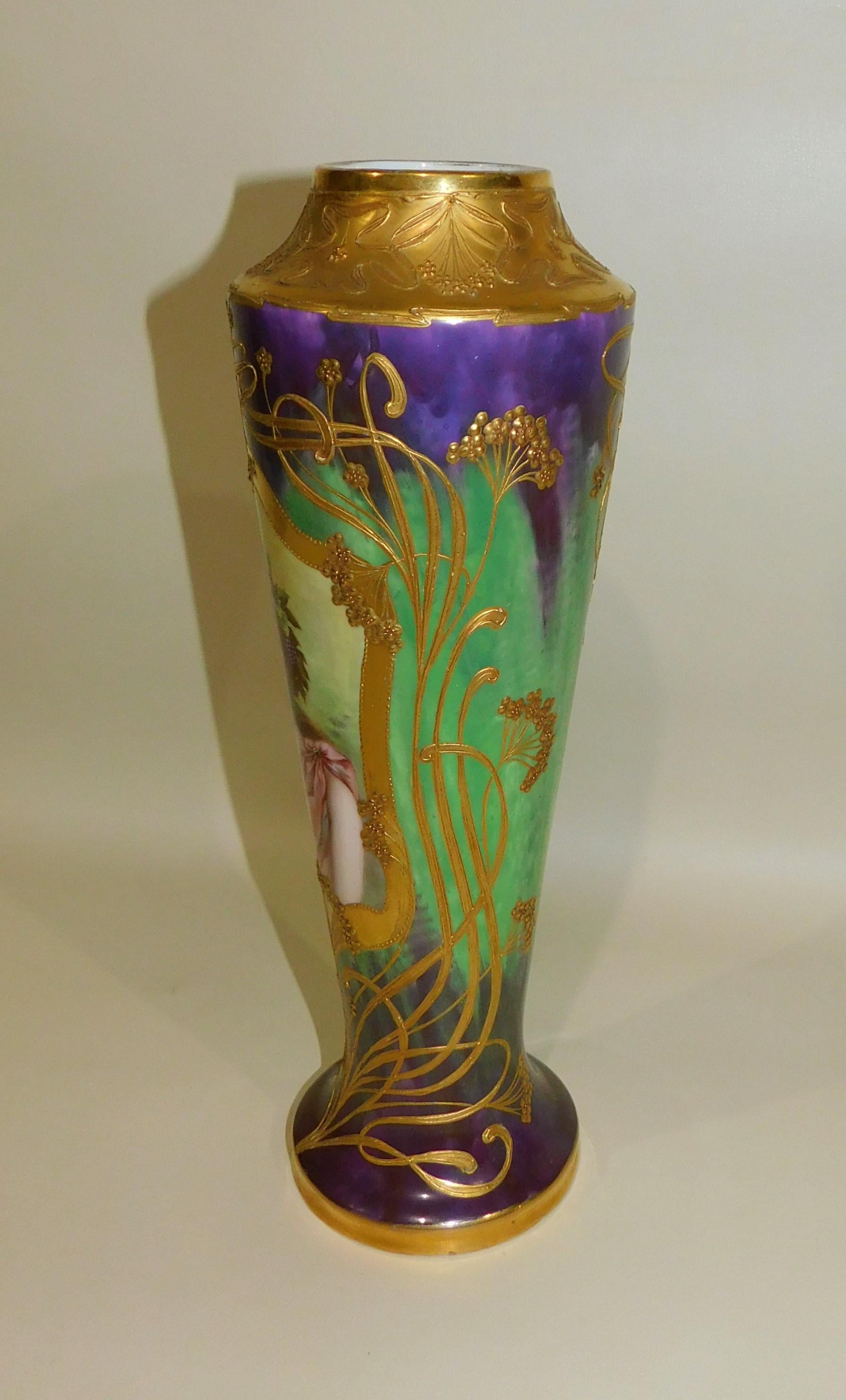 German Royal Vienna Art Nouveau Portrait Vase Porcelain Gold Gilding For Sale 7