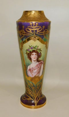 German Royal Vienna Art Nouveau Portrait Vase Porcelain Gold Gilding