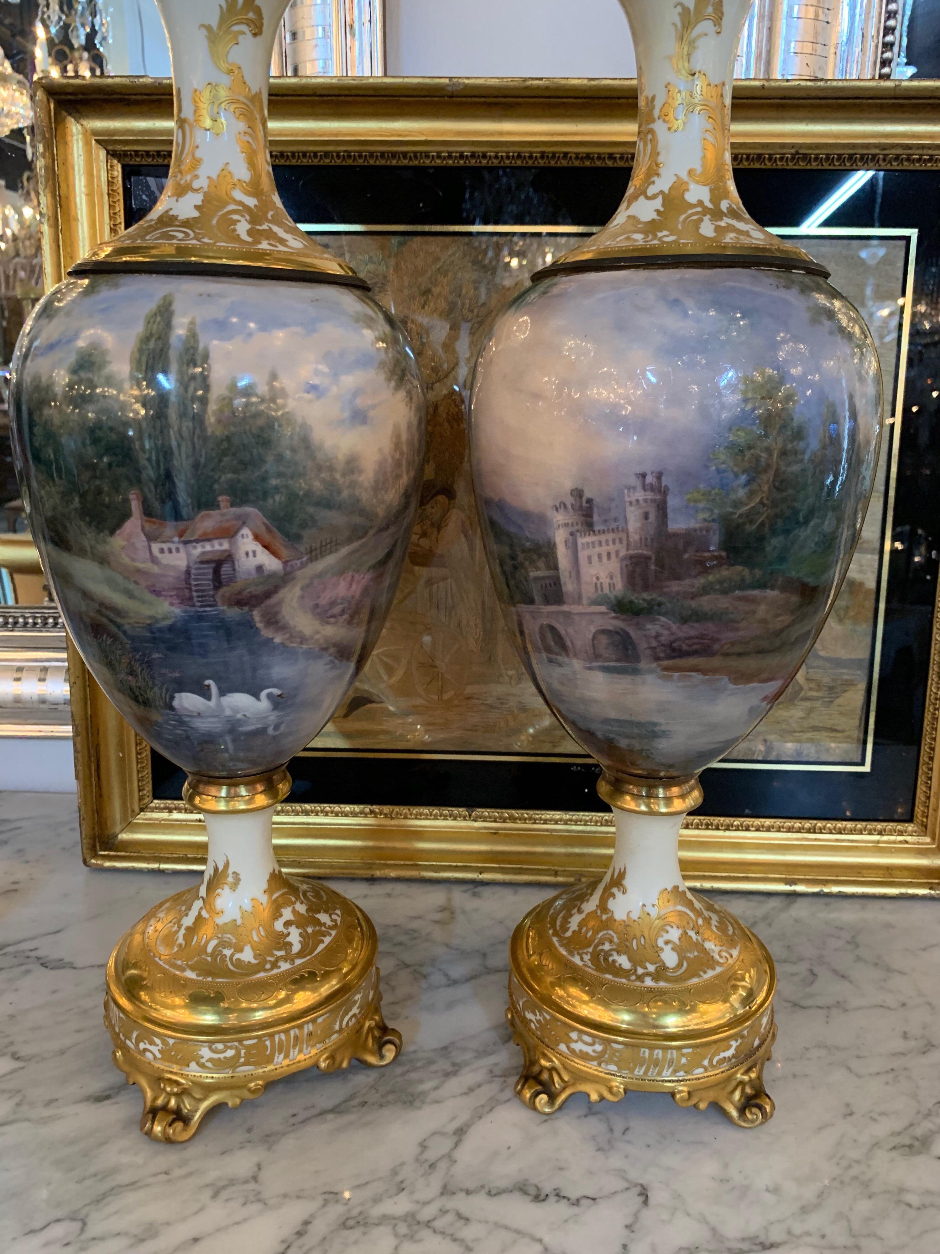 Hand-Painted German Royal Vienna Porcelain Vases