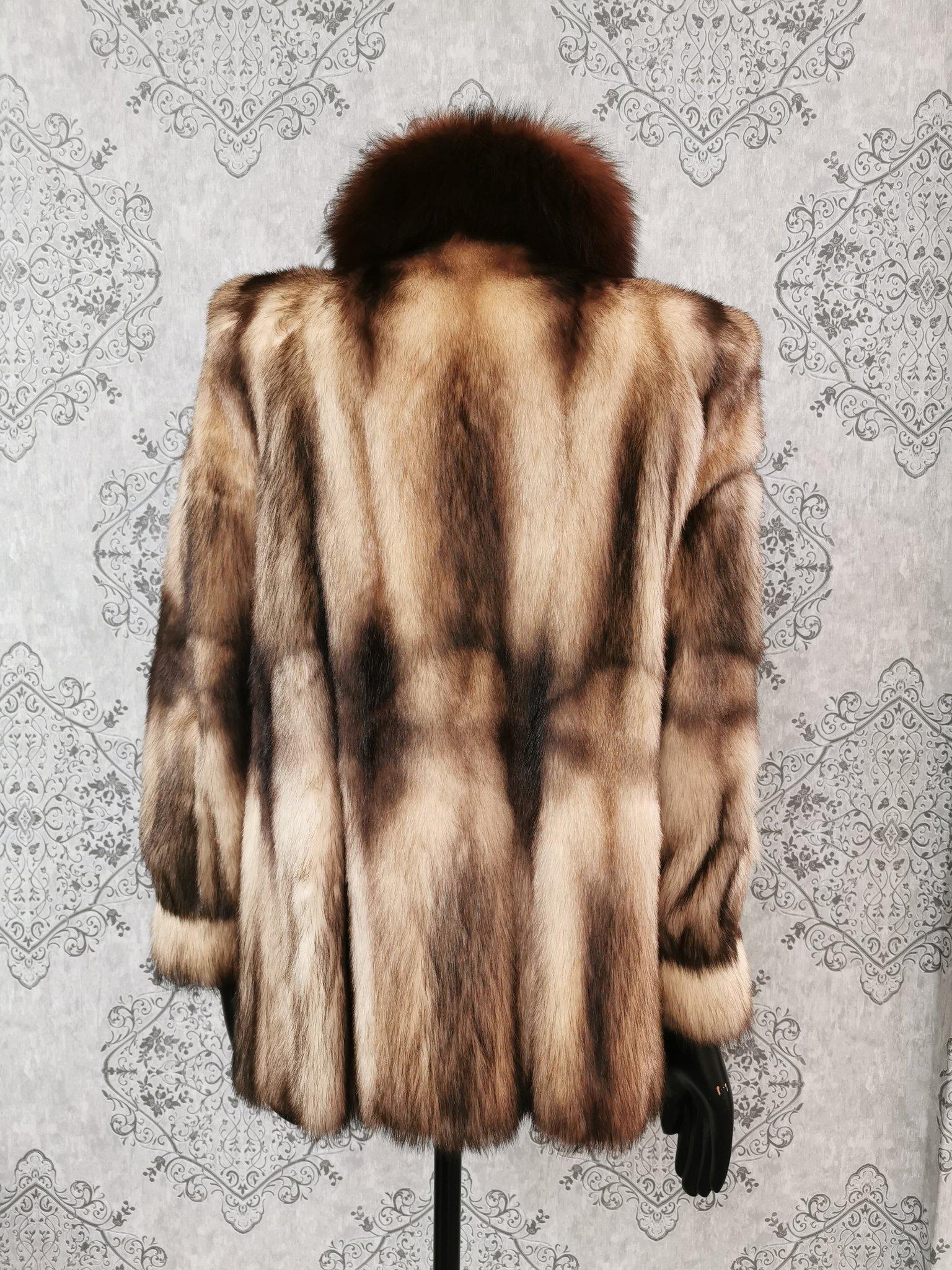 Women's German sable fur coat fox fur trim size 12-14 For Sale