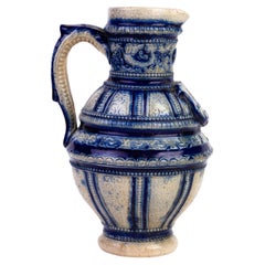 German Salt Glazed Pottery Pitcher Jug Mid 19th Century 