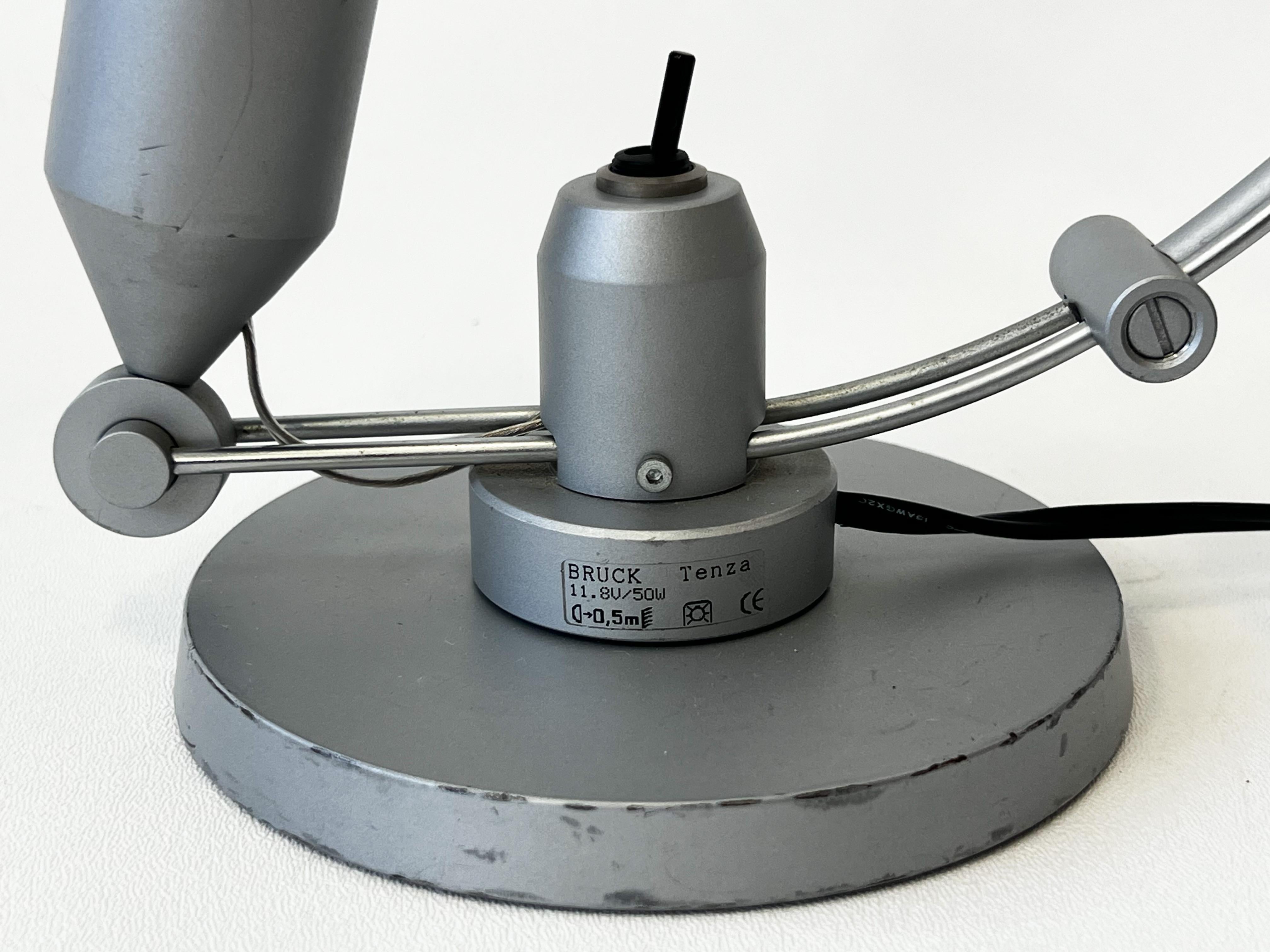 German Satin Aluminum Post Modern “Tenza” Desk Lamp by Archim Bredin for Bruck In Good Condition For Sale In Palm Springs, CA