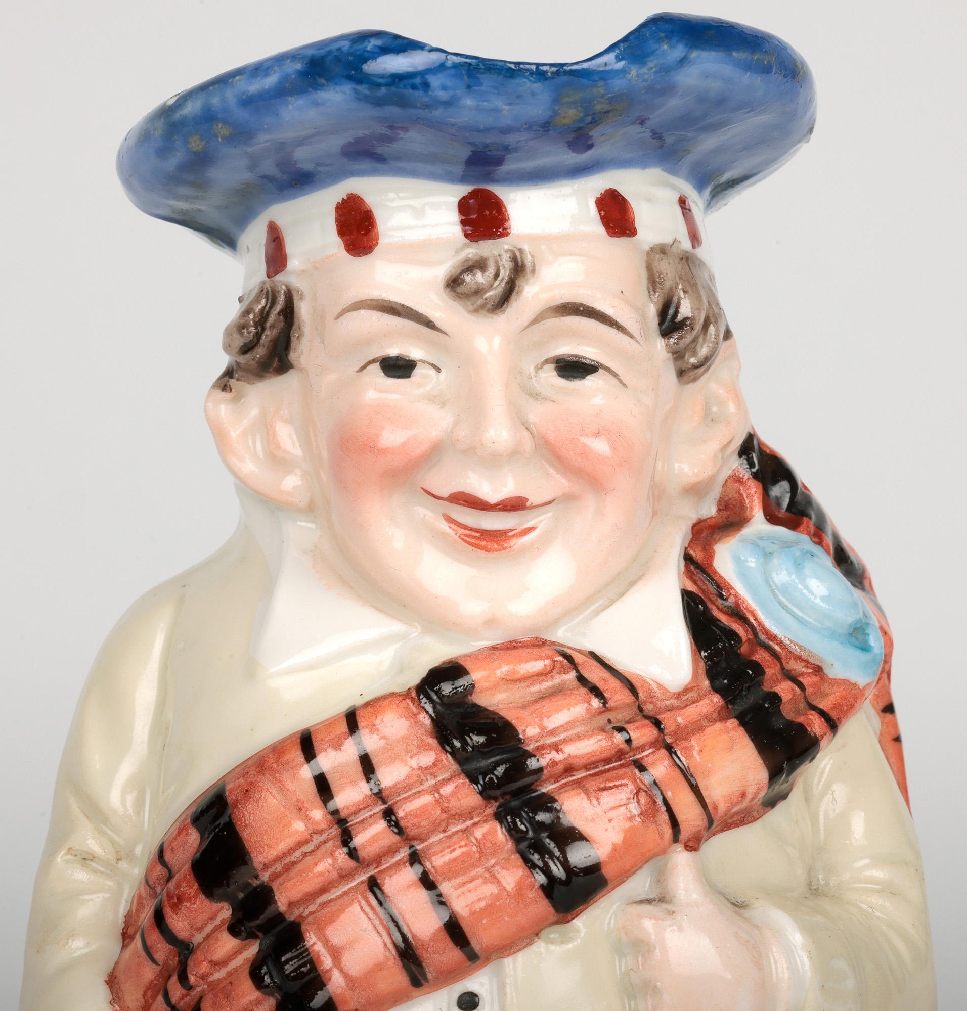 Glazed German Schafer & Vater Attributed Porcelain Figural Scotsman Character Jug For Sale