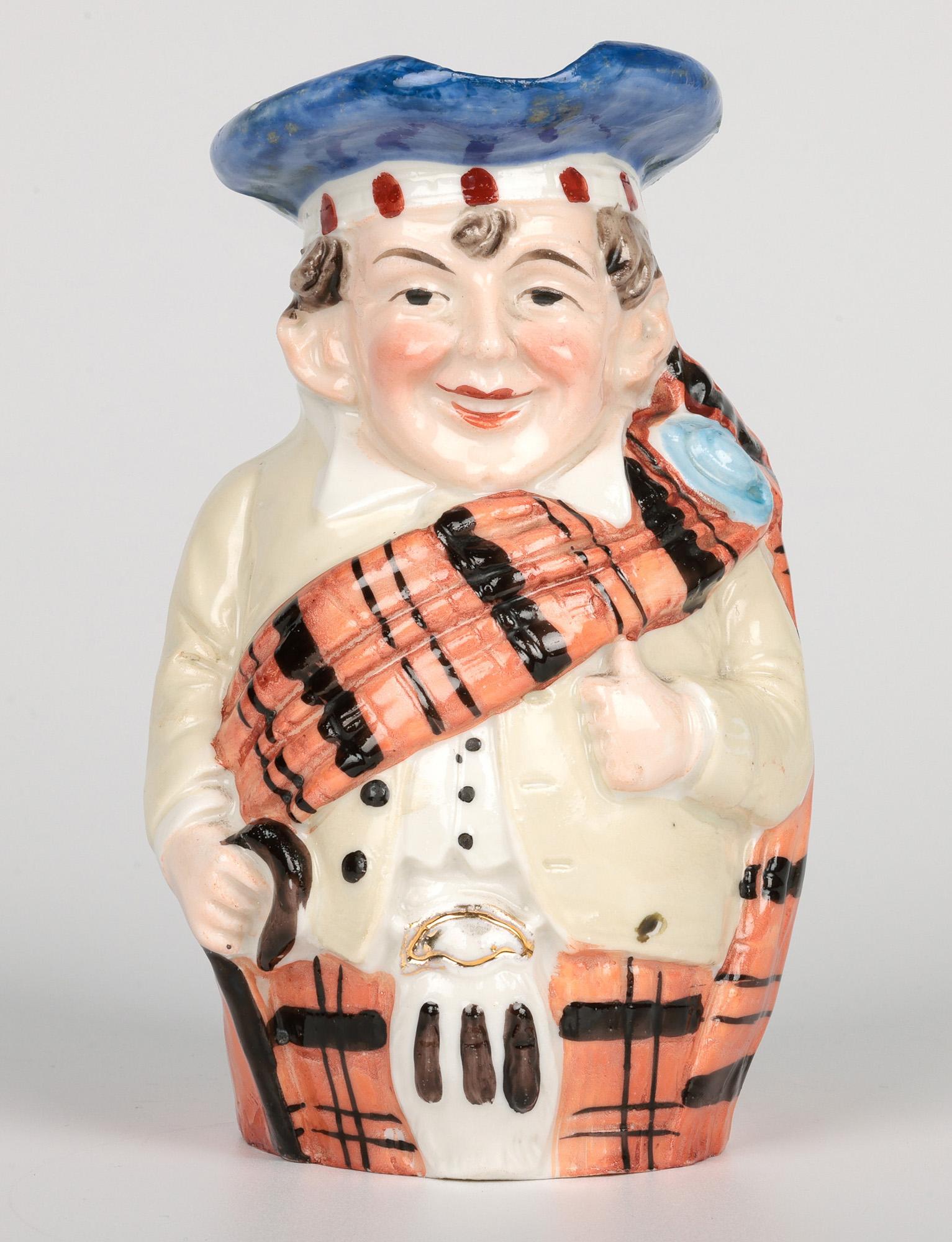 19th Century German Schafer & Vater Attributed Porcelain Figural Scotsman Character Jug For Sale
