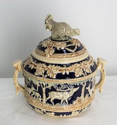 German Scharzwald Art Nouveau Stoneware Centerpiece Hunt Scenes, circa 1900