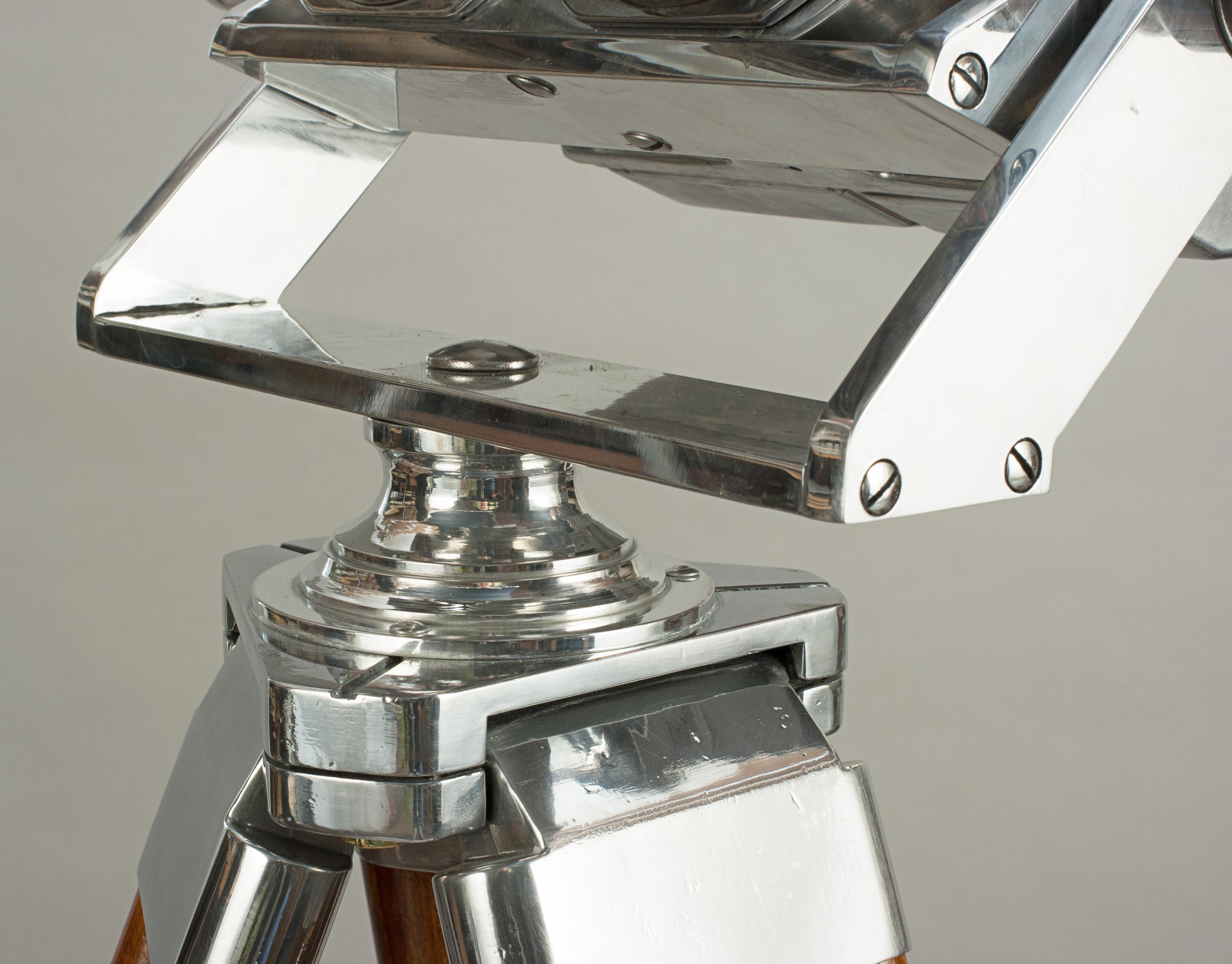 Aluminum German Schneider Observation Binoculars, on Wooden Tripod Stand