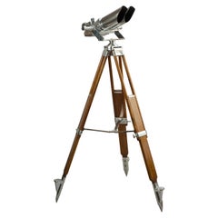 German Schneider Observation Binoculars, on Wooden Tripod Stand