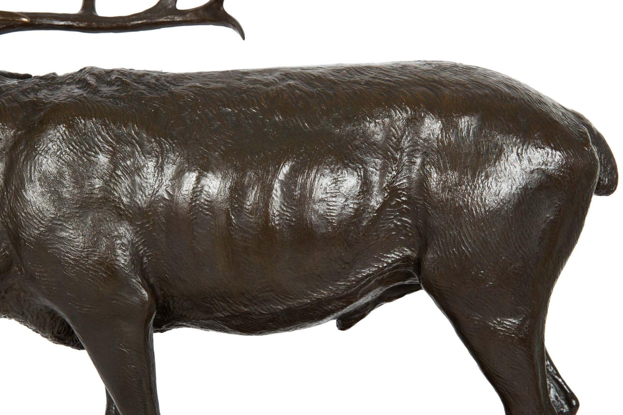 German School Antique Bronze Sculpture of a Barking Elk by Armbruster 5
