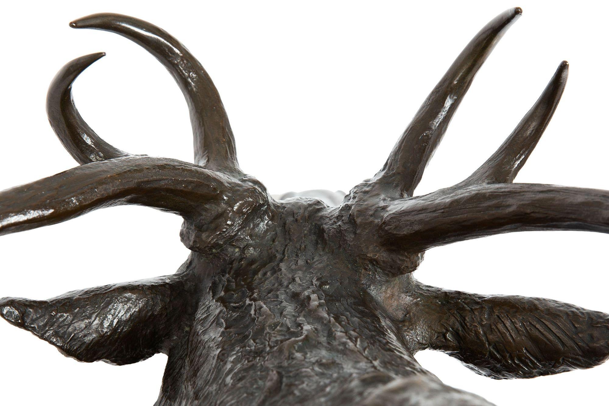 German School Antique Bronze Sculpture of a Barking Elk by Armbruster 10