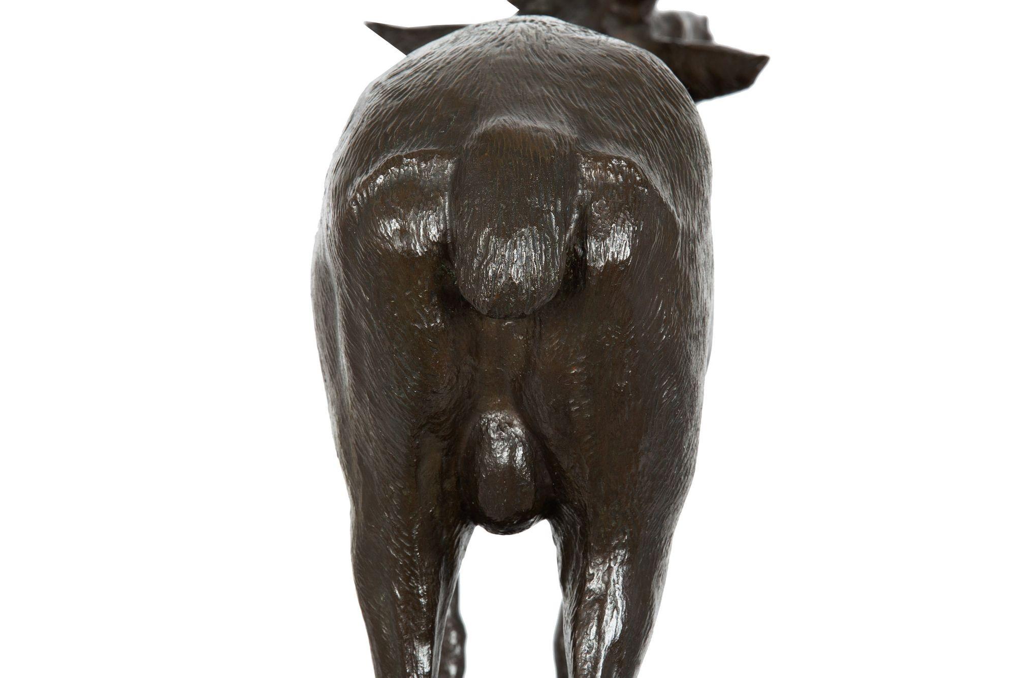 German School Antique Bronze Sculpture of a Barking Elk by Armbruster 12