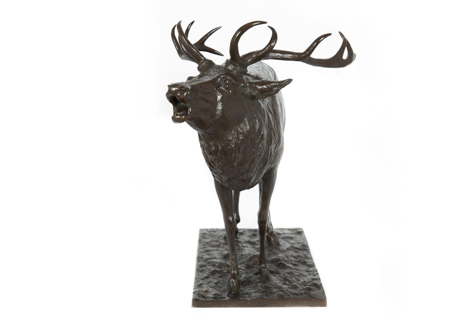 20th Century German School Antique Bronze Sculpture of a Barking Elk by Armbruster