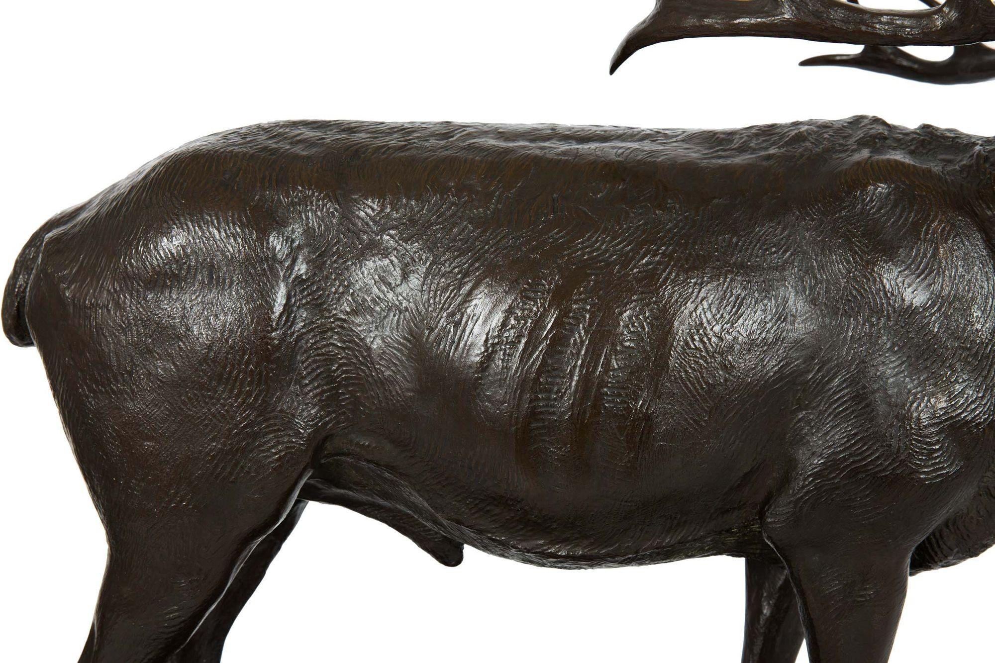 German School Antique Bronze Sculpture of a Barking Elk by Armbruster 4