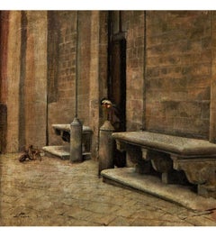Oil on canvas Church courtyard in Siena+ German school
