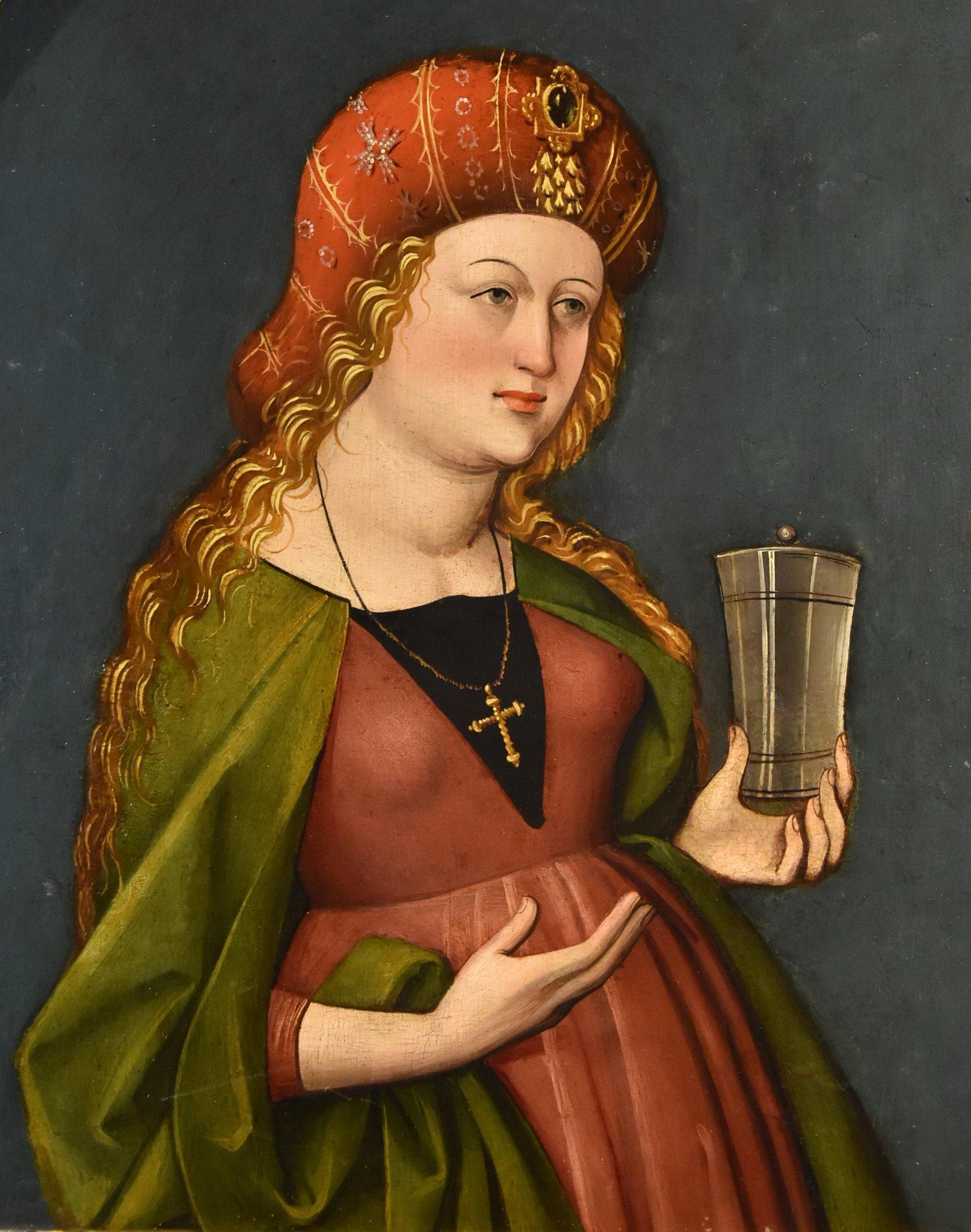 Mary Magdalene Paint 16th Century German school Oil on table Old master Germany For Sale 9
