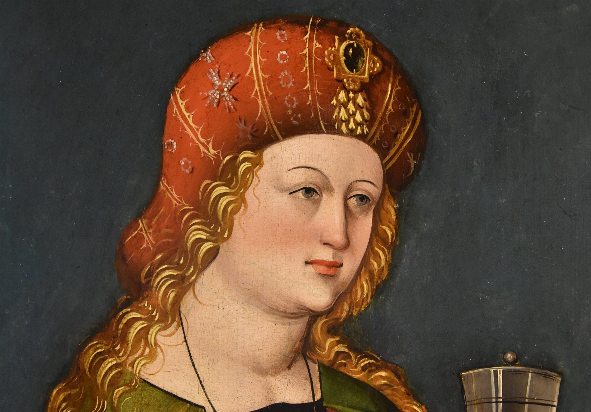 Mary Magdalene Paint 16th Century German school Oil on table Old master Germany For Sale 10