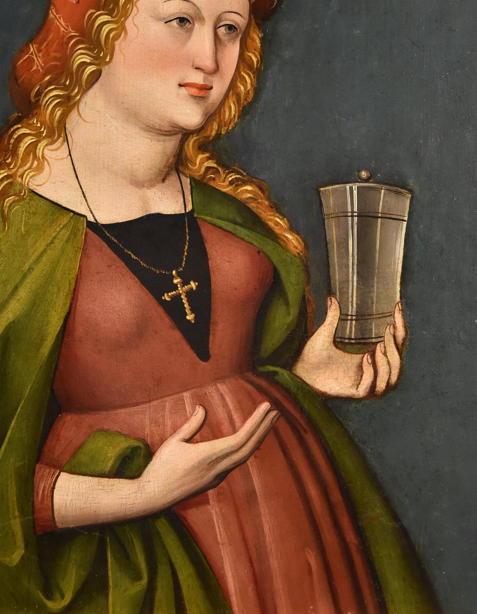 Mary Magdalene Paint 16th Century German school Oil on table Old master Germany For Sale 2