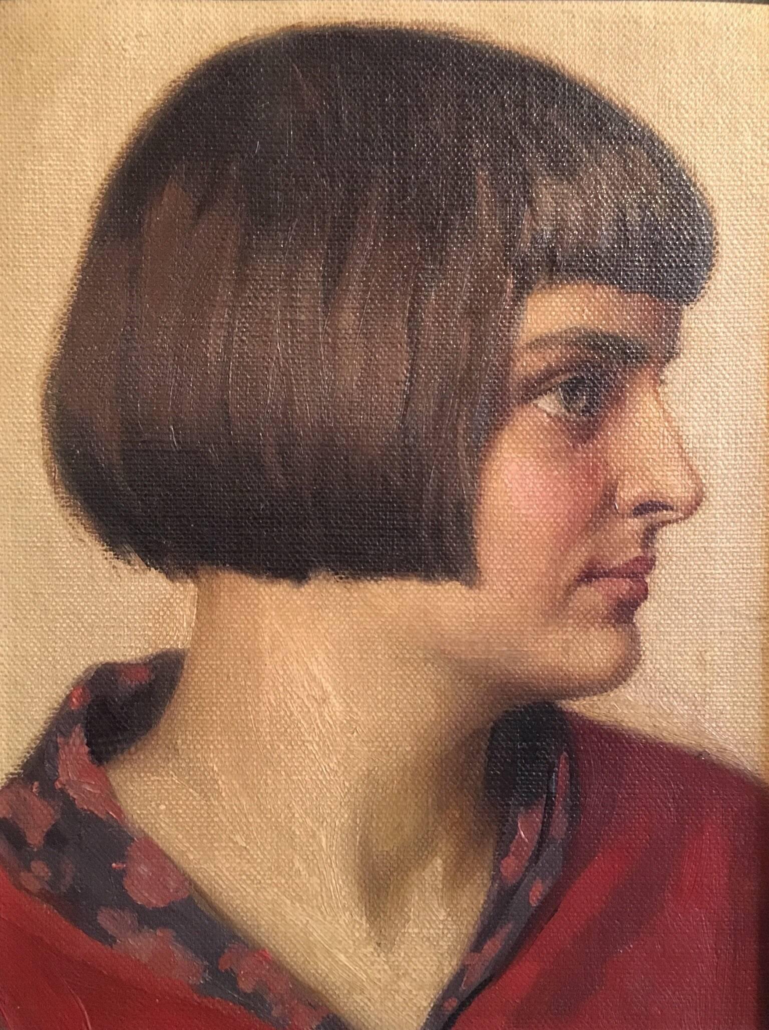 Unknown Portrait Painting - 1930’s Portrait of a Stylish Young Lady, Oil Painting