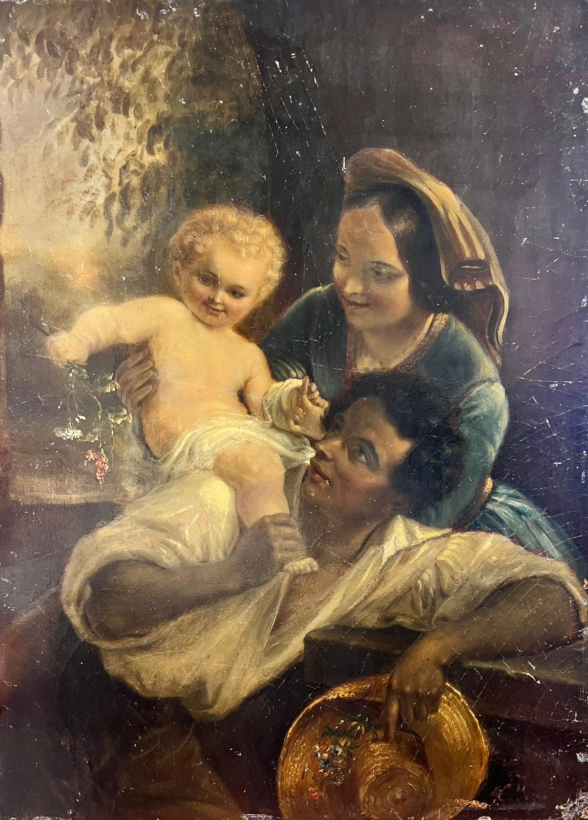 Antikes deutsches Ölgemälde, Porträt einer Familiengruppe, Restaurierungsprojekt – Painting von German School