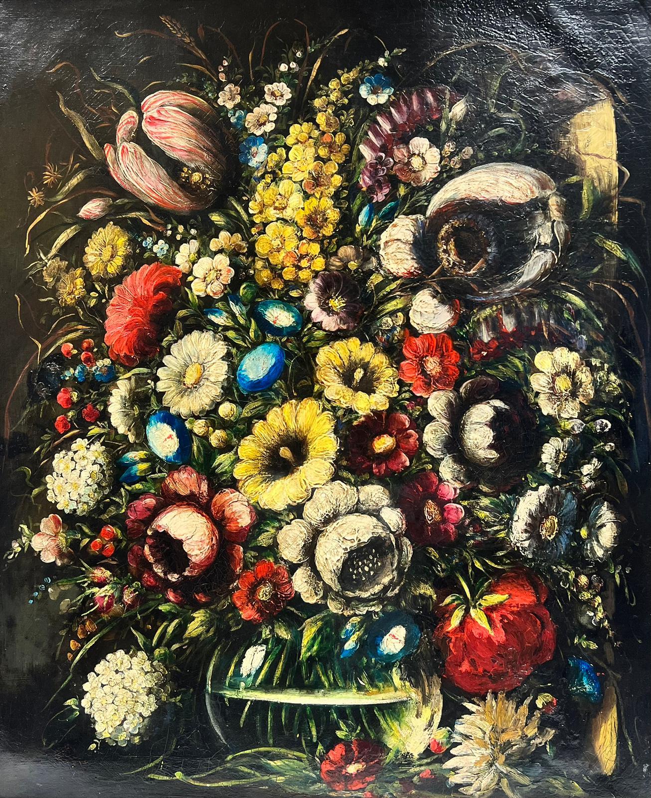 Klassische Stillleben-Blumenschale aus Glas, Öl auf Leinwand, Altmeisterstil – Painting von German School