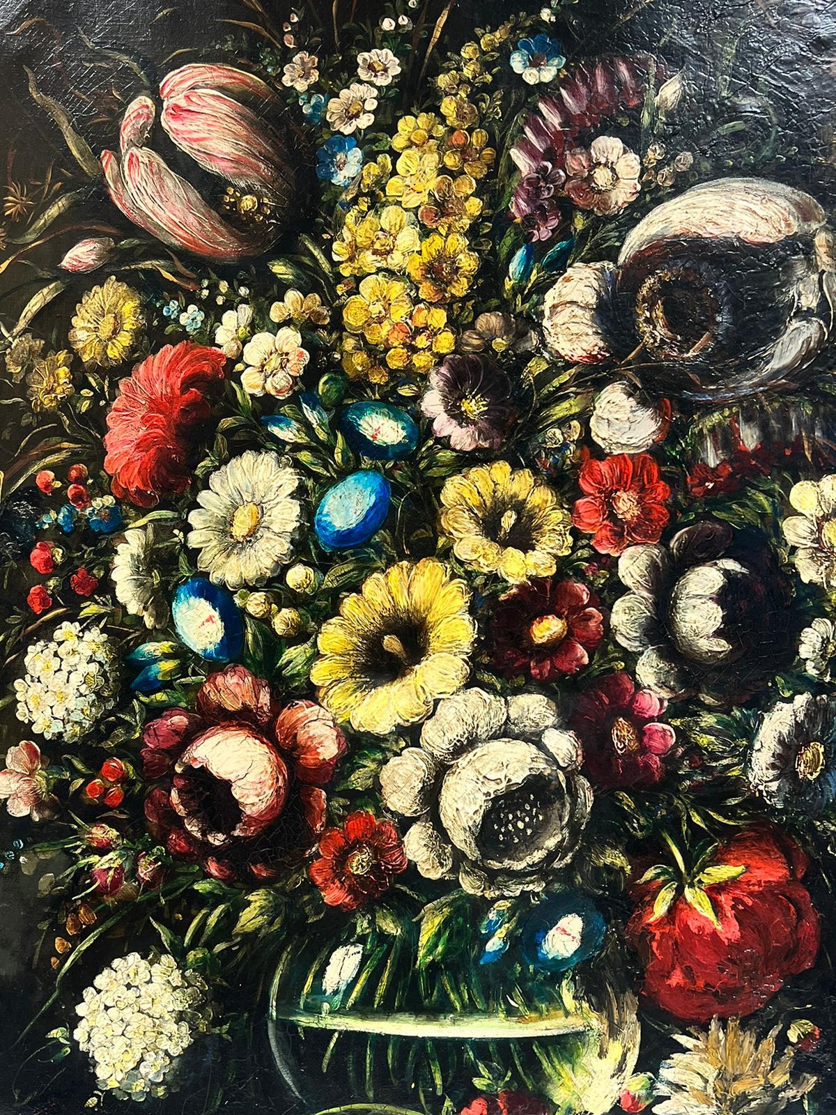 Klassische Stillleben-Blumenschale aus Glas, Öl auf Leinwand, Altmeisterstil im Angebot 1