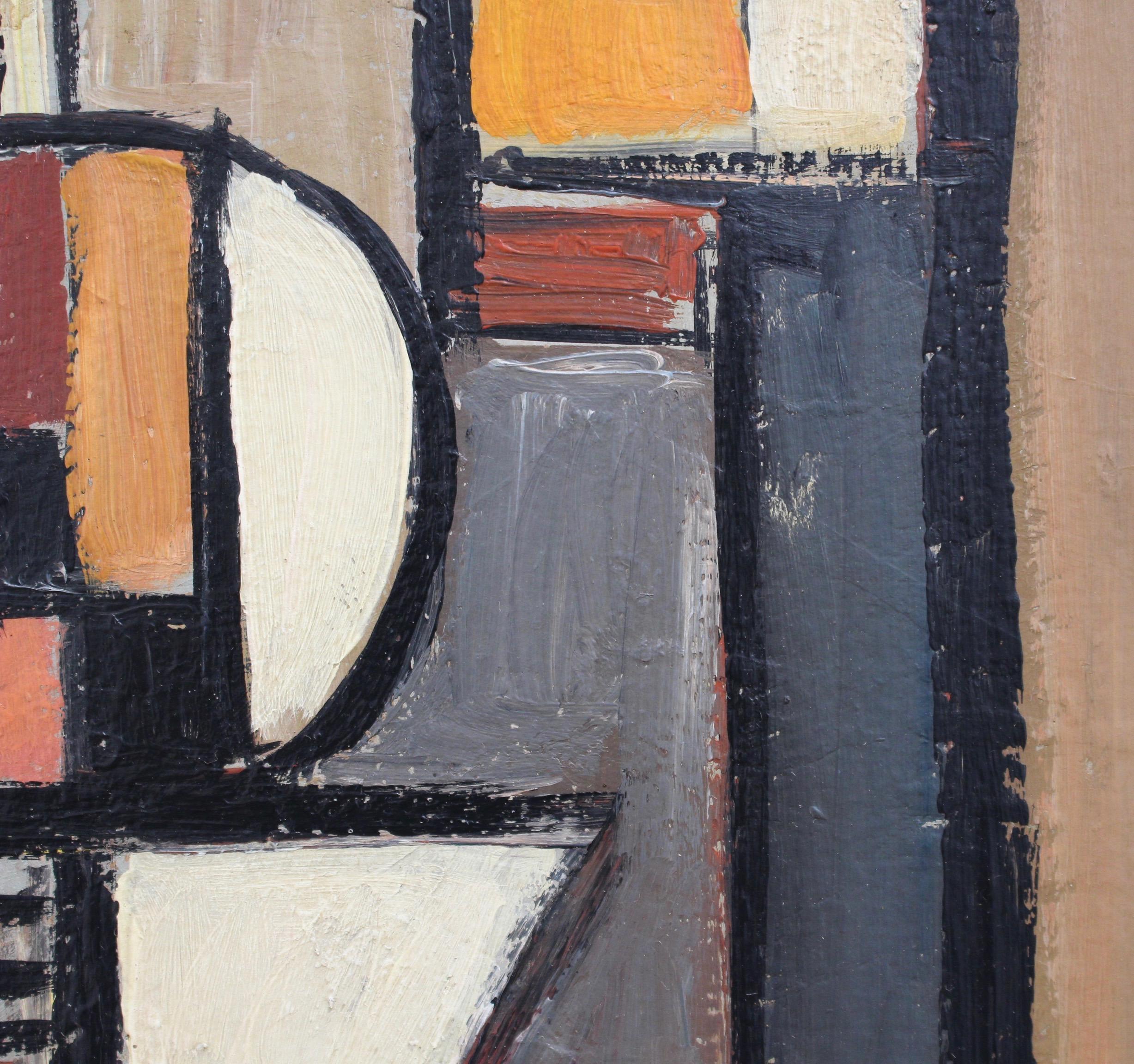 Cubist Composition, oil on board, by VR (circa 1950s - 70s). An extraordinary Modern work by an artist with the initials VR. Clearly inspired by Picasso and Braque, the artist used angles, lines and vibrant colours to create an entirely new