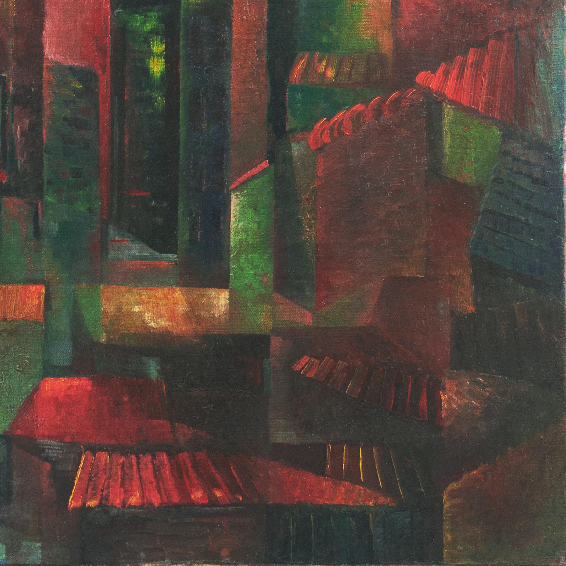 'Expressionist Cityscape', German Avante-Garde Oil, Fritz Laing, Metropolis 1