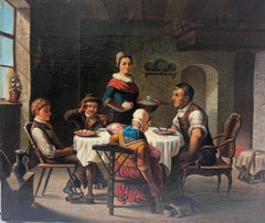 Fine 19th Century Country Cottage Interior Young Family Enjoying Meal Together