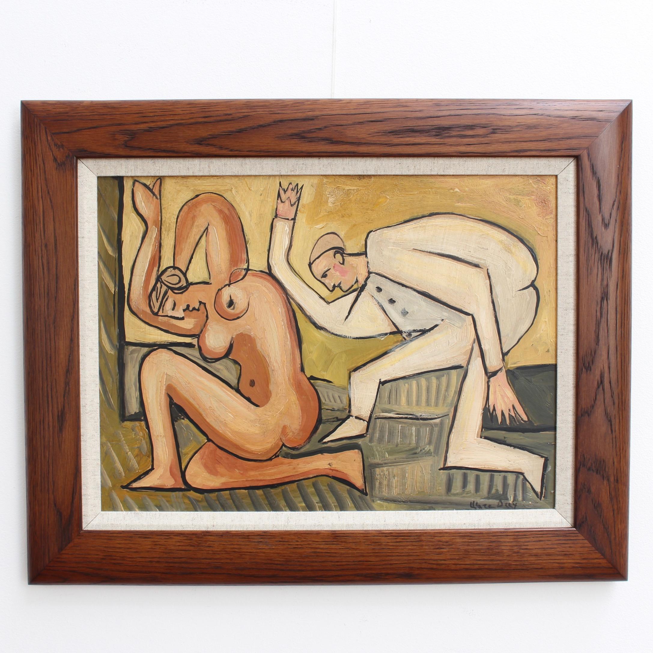 'Kneeling Nude and Mysterious Figure', Berlin School after Picasso - Painting by Unknown
