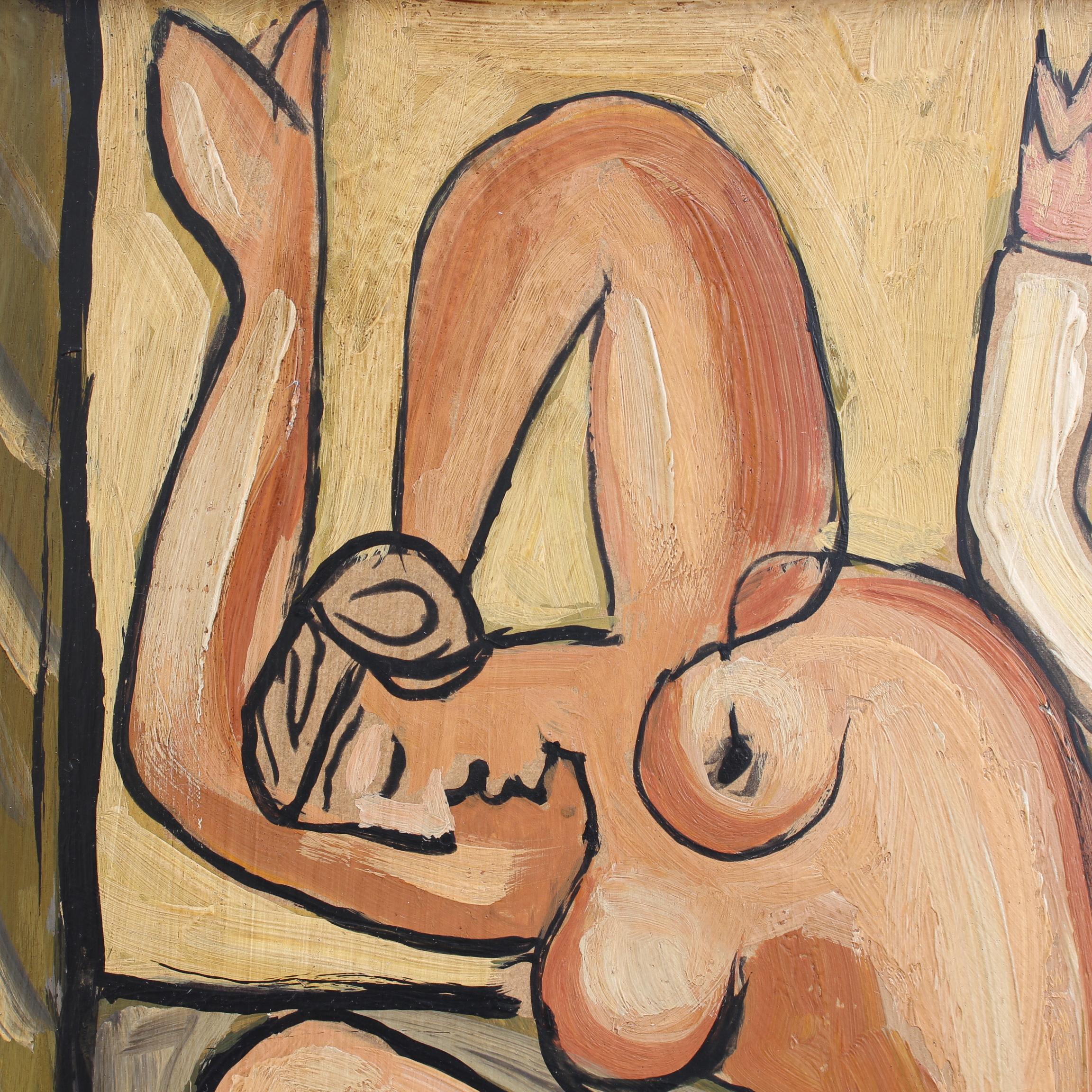 'Kneeling Nude and Mysterious Figure', Berlin School after Picasso - Modern Painting by Unknown