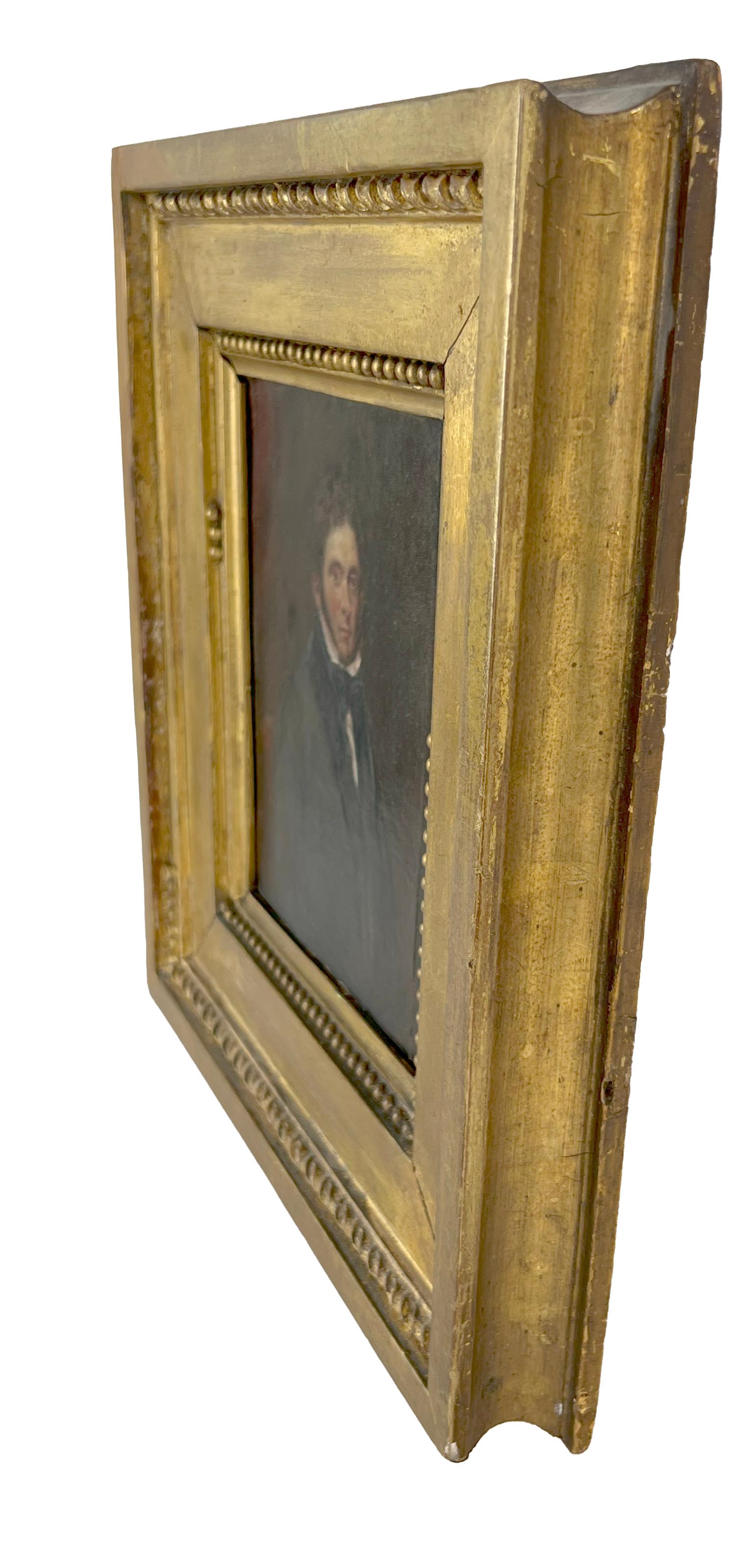 Ritratto di gentiluomo originale Olio su pannello di Wood XIX secolo - Figurative Painting Marrone di German School